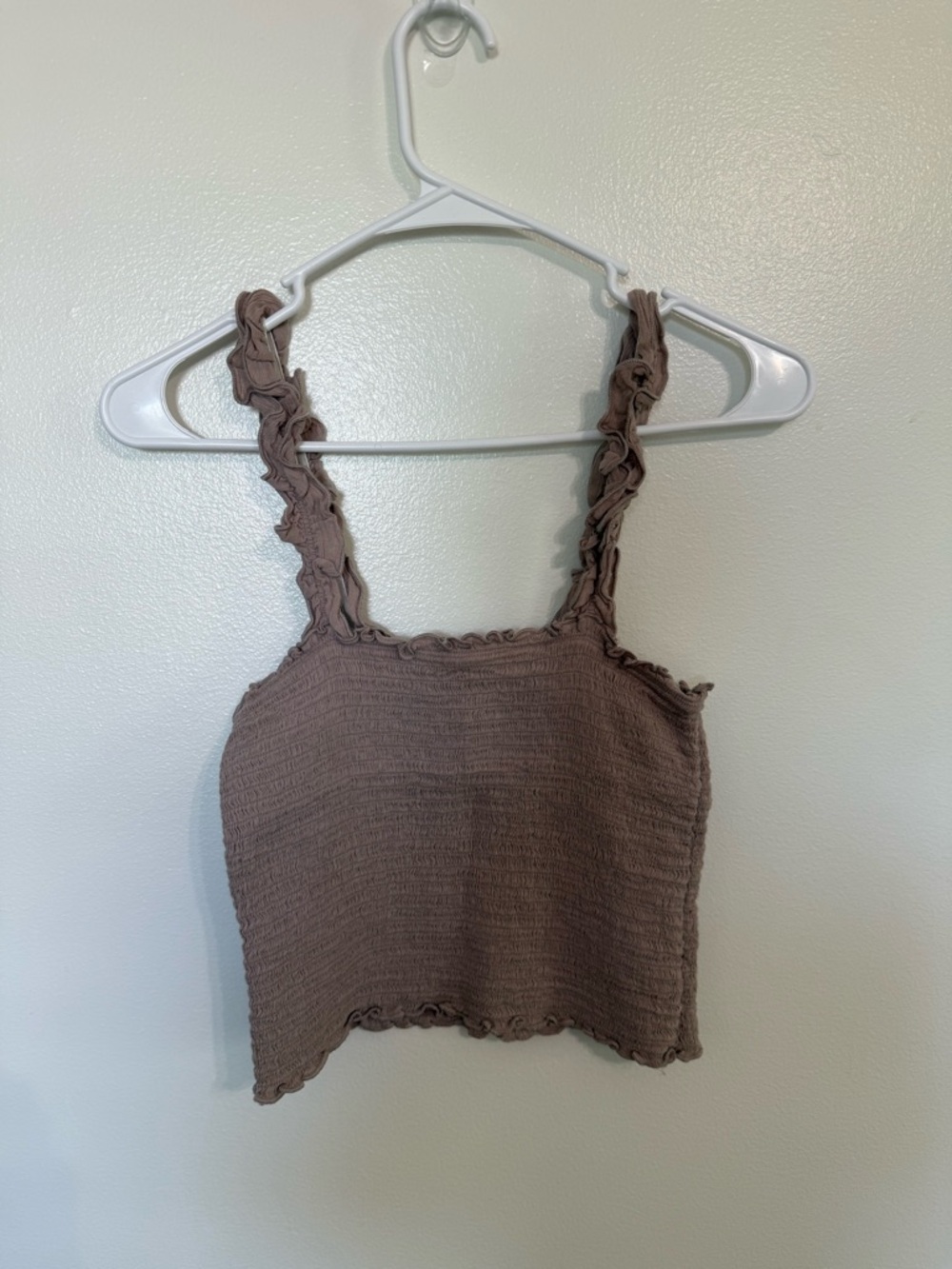 aerie Smocked Ruffle-Strap Crop Top - Taupe Brown